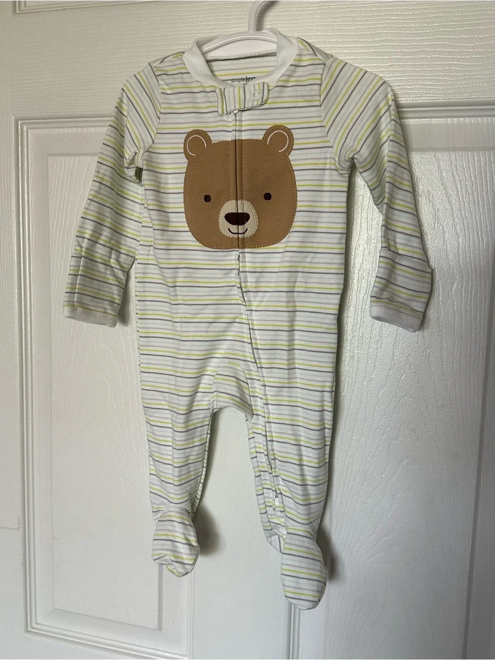 Carter’s Striped Bear Appliqué Footed One-Piece - Brown Bear
